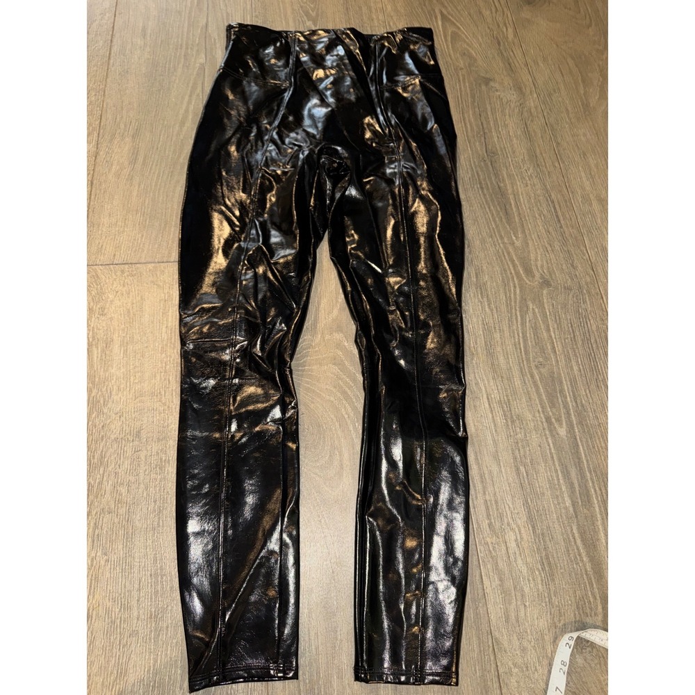 Spanx Faux Leather Patent Leggings Black High Shine Liquid Look halloween large